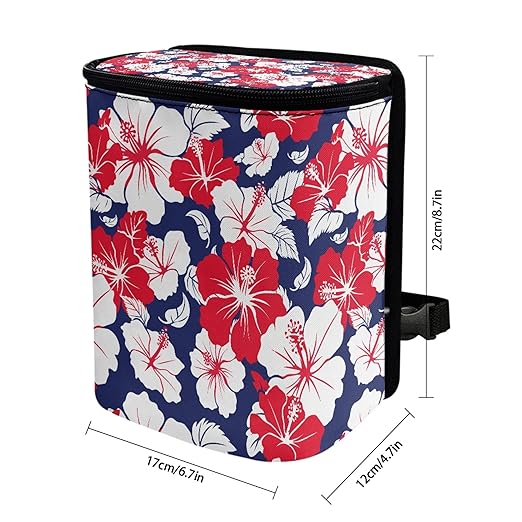 Hibiscus Flower Car Garbage Bag with Lid Auto Dustbin Organizer Container for Floor Seat Back Hanging Vehicle Trash Can Accessories Interior Auto Decor
