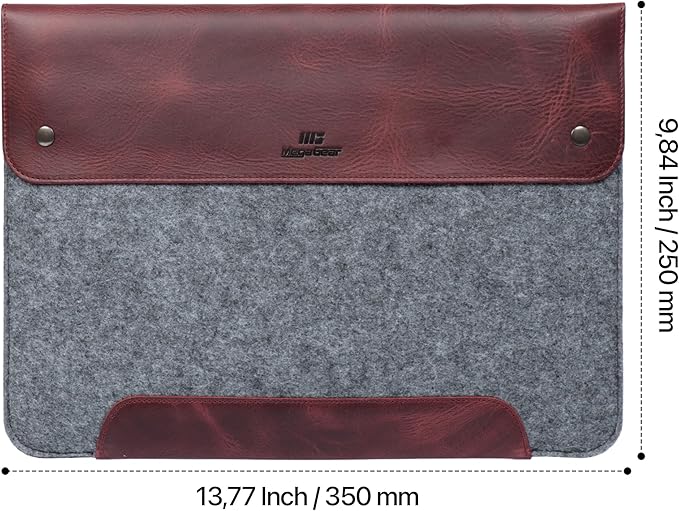 MegaGear Genuine Leather and Fleece MacBook Bag Laptop Sleeve for MacBook Pro and MacBook Air Case 14 Inch - 13 Inch (M4, M3, M2, M2, M1, Pro, Max) 13.3 Inch, iPad Pro 12.9 Inch - 2020 to 2024 Models