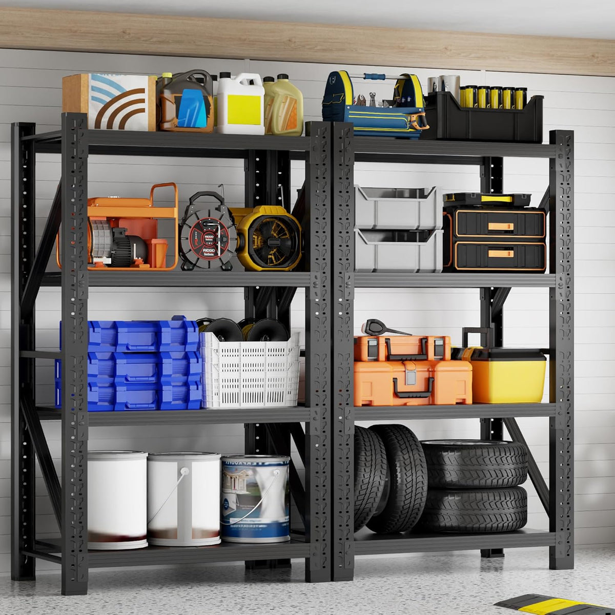 3000LBS Garage Shelving 32" W Garage Shelving Heavy Duty 4-Tier Metal Storage Shelves Adjustable Shelf Unit Storage Rack for Basement Supermarket Warehouse 32" W x 20" D x 78" H Black