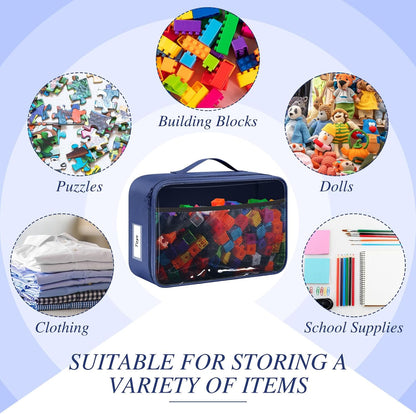 Abbylike 6 Pack Toy Storage Bag Bricks Building Set Car Toy Organization Bags for Traveling Carrying Case, Storage Organizer Puzzles(Navy)