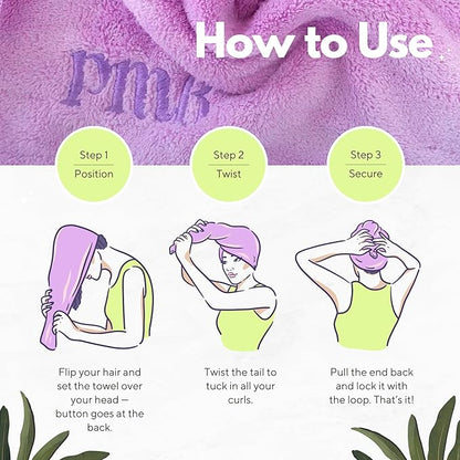 Purple Mango Beauty Hair Towel for Women & Kids - Fast Absorbent Microfiber Towel for Wet Hair Curly, Coily & Wavy Hair - Lightweight, Button Loop Design - Ideal Hair Wrap Towel to Dry Curls Gently