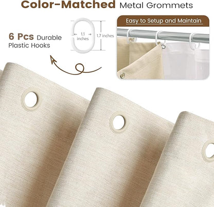 BTTN Stall 3 in 1 Shower Curtain Set, Small Linen Textured Fabric Shower Curtain and Clear Liner Set with 6 Hook, Half Modern Hotel Luxury Waterproof Shower Curtain for Bathroom, Cream/Beige, 36x72