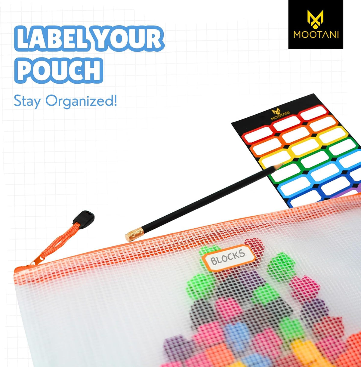 24 Pcs Mesh Zipper Pouch Bags A3 (16x12) Inches Large Waterproof, Reusable Zipper Bags for Board Game & Puzzle Storage, Classroom, Office & Organization, 8 Colors