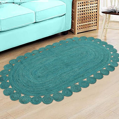 Oval Rug 10x16 Area Rug Kilim Rug Turquoise Solid Design 0.27 inches ThickIndoor Outdoor Rug Flatweave Rug High Traffic Area Lake House Bedroom Dining Room Living Room