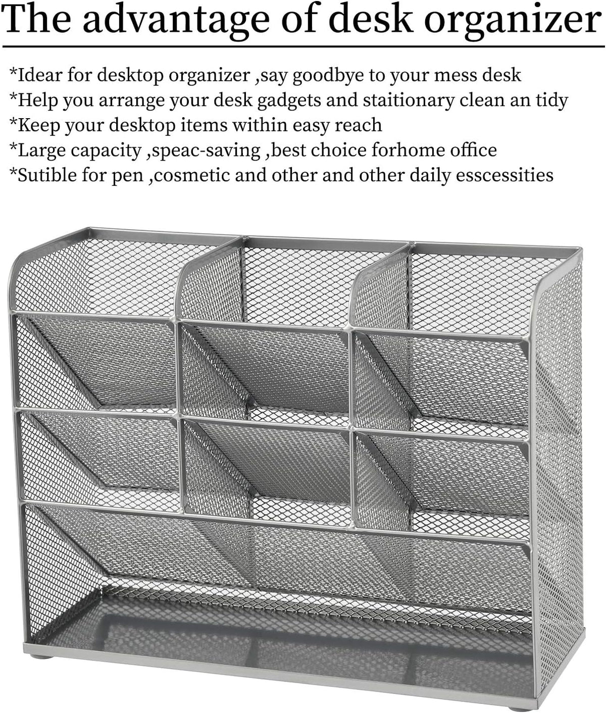 Marbrasse Mesh Desk Organizer, Multi-Functional Pen Holder, Desktop Stationary Organizer, Storage Rack for School, Home, Office, Art Supplies (Mesh Pen Holder-Silver)