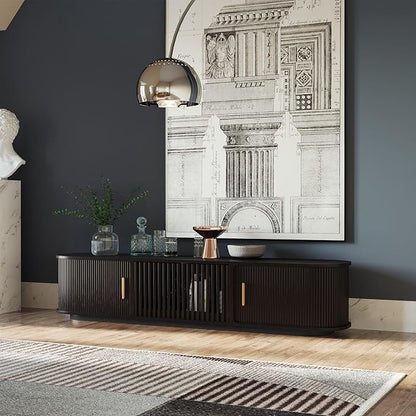 POVISON Fully-Assembled Mid Century Modern TV Stand, Sliding Tambour Door