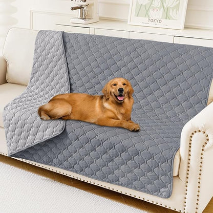 Smiry Waterproof Dog Bed Cover Blanket, Soft Reversible Pet Blanket, Washable Leakproof Cats Dogs Couch Cover for Sofa, Couch, Furniture, Plaid (52x82 Inch, Grey/Light Grey)