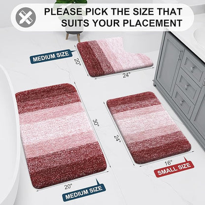Arotive Microfiber Bathroom Rugs, Shaggy Soft and Absorbent Bath Rug, Non-Slip, Thick Plush Machine Washable Dry Bath Mats for Bathroom, Tub and Shower, 47x17, Burgundy, Rectangular