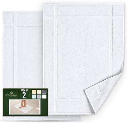 Pearl Linens Pack of 2 100% Cotton Bath Mat 20x30 inches, Soft & Absorbent Quick Dry Bathroom Mat Set, Not Bathroom Rugs, After Shower Mat, Bath Tub Mat, 687 GSM, Machine Washable, White