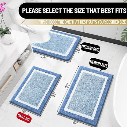OLANLY Bathroom Rugs 24x16, Extra Soft and Absorbent Microfiber Bath Mat, Non-Slip, Machine Washable, Quick Dry Shaggy Bath Carpet, Suitable for Bathroom Floor, Tub, Shower (Small, Blue)