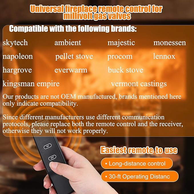 Primary Fireplace Remote Control.for Standard Millivolt Gas Valves.Fit