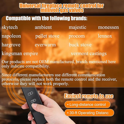 Primary Fireplace Remote Control.for Standard Millivolt Gas Valves.Fit