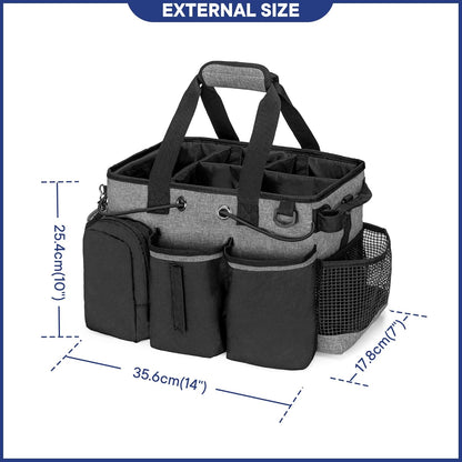 LoDrid Large Professional Cleaning Caddy with Detachable Divider, Supply Organizer with Handle and Shoulder Strap, Cleaning Bags for Housekeepers & Cleaners, Black