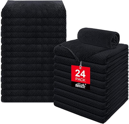 HOMEXCEL Soft Salon Towels 24 Pack, (16 x 27 Inches) Microfiber Highly Absorbent Barber Towel, Black Fast Dry Hand Towels for Salons, Gym, Spa, Pool, Massage Parlors and Personal Use