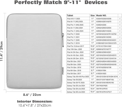 MoKo 9-11 Inch Tablet Sleeve Bag Carrying Case Fits New 11 inch iPad Air M3, iPad A16 2025, iPadPro 11 M4, Air 5/4/3, iPad10/9/8th Gen, Tab S8/S9 11", Gray + White