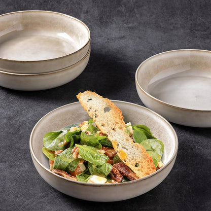 GBHOME 9'' Large Ceramic Pasta Bowls, 38oz Stoneware Pasta Serving Bowls Set of 4 for Kitchen, Wide Bowls for Fruit,Pasta,Salad,Oatmeal,Meal, Microwave Safe, Reactive Glaze-Cappuccino