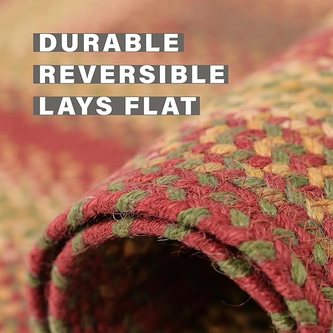 Homespice Cider Barn Red Braided Rugs 8x10' - Oval Jute Country Rugs for Living Room and Dining Room, No-Shed Jute, Pet Friendly, Durable and Easy to Maintain