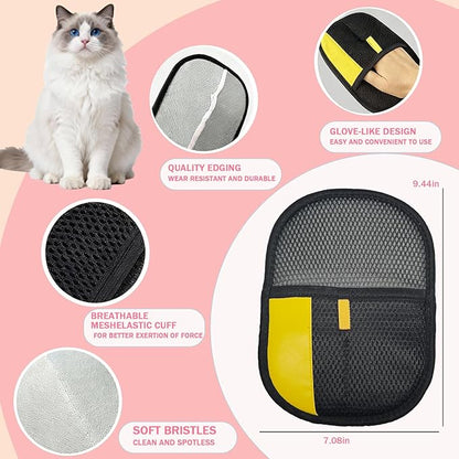 5Pcs Pet Hair Remover Glove Kit for Dogs & Cats - 2 Pack Grooming Gloves & Rubber Brush & Comb - Reusable Pet Hair Remover for Laundry for Furniture Carpet Car Interior Couch Bedding Auto Detailing