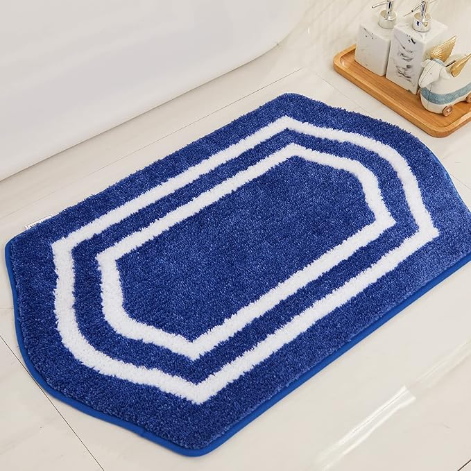 COSY HOMEER Extra Thick Bath Linen Sets Rugs - Anti-Slip Bath Mats Soft Plush 100% Strong Polyester Living Room Bathroom Water Absorbent(Blue,20x32 - Inches)