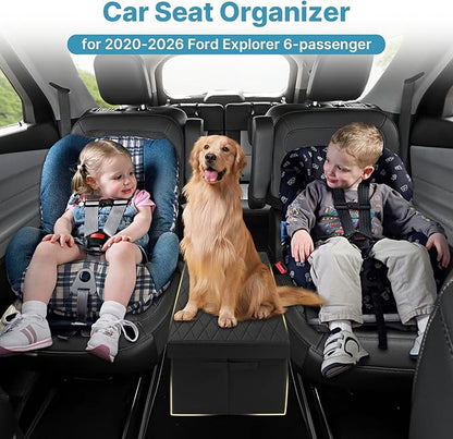 Mixsuper Liner Car Seat Organizer for Ford Explorer 2020-2025 2026, Console Organizer Backseat Toy Bin for Explorer, Seat Aisle Storage Box for 6-Passenger Kids Dogs ST XLT Accessories