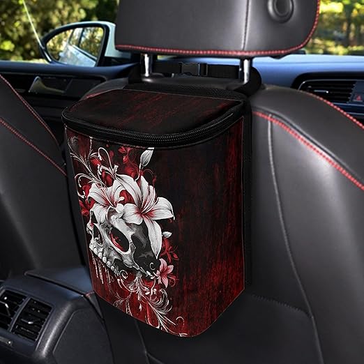 Gothic Skull Car Garbage Can Organizers Storage Bag Bin Fit Most Vehicle Waste Basket Automobile Trash Bin Auto Accessories