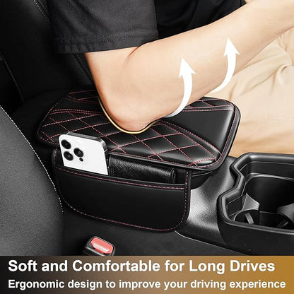 Center Console Cover Fit for TLX: Scratch and Wear Resistant Console Cover Leather with 2 Storage Bags -Upgraded Armrest Coverfor Car,Anti-Scratch Auto Armrest Pad Accessory （Black&Red