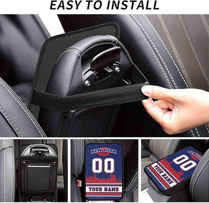 Custom New York Car Armrest Covers Personalized Football Style with Name Number Customized Auto Center Console Pad Car Handrail Box Cushion for Most Vehicle Decor Accessories, Fans Gift