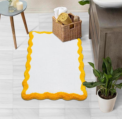 C23 Luxury Deep-Pile Bath Rug | 2200 GSM Ultra-Soft Plush Thick Bathroom Mat | 20"x32" Mustard Yellow & White High-Density Loft Rug | Non-Slip Natural Latex Back, Absorbent, Machine Washable, 1 Piece