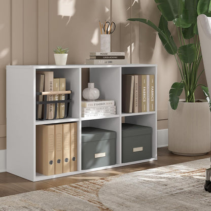 Signature Design by Ashley Onita Modern 3-Tier Floor Standing 6 Cube Organizer for Living Room, Wood, Works with 10.5 W x 10.5 D x 11 H Storage Bin (Sold Separately), White