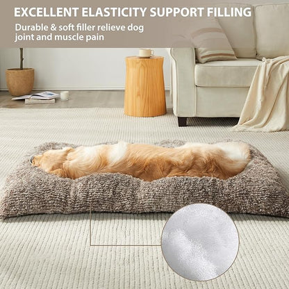 BFPETHOME Dog Beds for Large Dogs, Plush Dog Crate Bed Fluffy Cozy Kennel Pad for Sleeping &Ease Anxiety, Washable Pet Mats with Anti-Slip Bottom for Large Dogs, Khaki