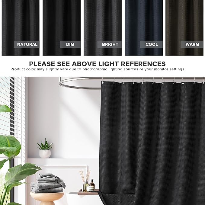 Madison Park Shower Curtain Waffle Weave, Vibrant Dyed, Waffle Shower Curtain 3M Scotchgard Moisture Management, Farmhouse Long Shower Curtains for Bathroom, Long: 72x78 Black