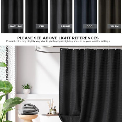 Madison Park Shower Curtain Waffle Weave, Vibrant Dyed, Waffle Shower Curtain 3M Scotchgard Moisture Management, Farmhouse Long Shower Curtains for Bathroom, Long: 72x78 Black