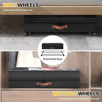 Under Bed Storage with Wheels, 2 Packs XXL Underbed Organizer with Lid, 10'' Adjustable Height Shoes Containers Clothes Rolling Bin for Bedroom Dorm, Grey