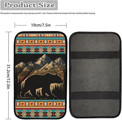 Horeset Aztec Brown Bear Car Armrest Cover Center Console, Auto Arm Rest Seat Protection Interior Accessories Fit Most Vehicle