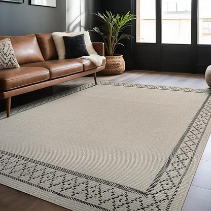 Easy Jute Rugs 4x6 Frame Bone Color Living Room Indoor Outdoor Area Rug for Patio and Kitchen Rug High Traffic Washable Easy to Clean Solid Boho Woven Design Carpet (4 x 6)