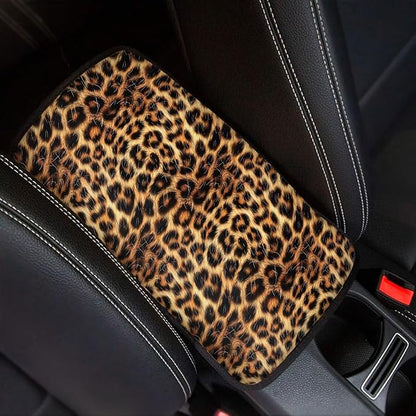 Brown Cheetah Print Armrest Cover for Car Console Covers,Soft Armrest Cover for SUV,Cars, Leopard Print Car Accessories for Women Men