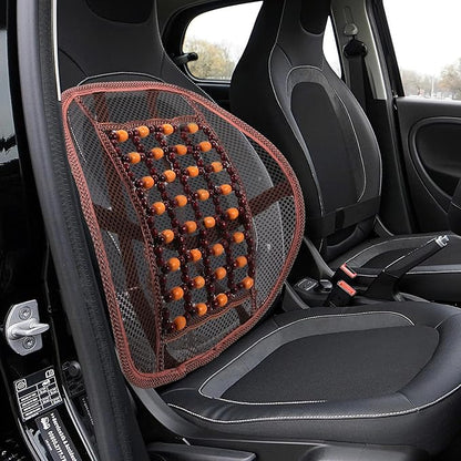 Car Seat Cushion Lumbar Support Pillow with Wood Beads and Ventilated Backrest, Breathable Car Waist Cushion for Driving, Office Chair, and Long Sitting