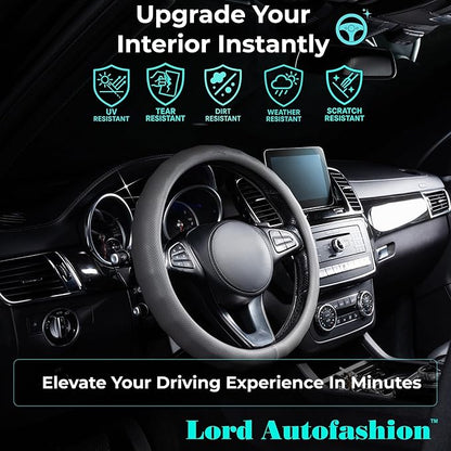 Lord Autofashion Steering Wheel Cover – PU Leather, Non-Slip Rubber Inner, All-Season Comfort – 14.5–15 Inch (Grey 8571)