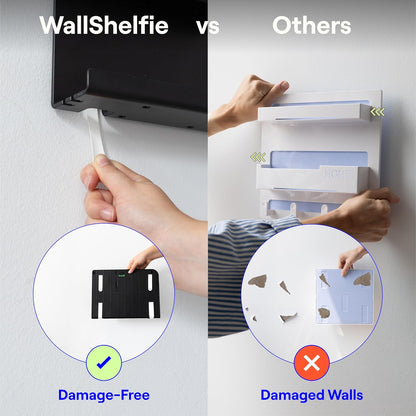 WallShelfie Bedside Wall Organizer & Bedside Shelf, Room Decor, Dorm Room Essential, Floating Bedside Shelf Wall Mount Organizer, Remote Control Holder, RV Accessories, Floating Shelves (White)