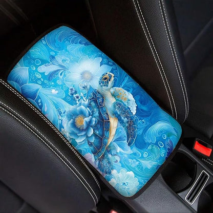 Blue Sea Turtle Car Center Console Cushion Pad Protect from Pet Claws Car Center Console Cover Auto Console Armrest Cover Universal Armrest Cover Pad