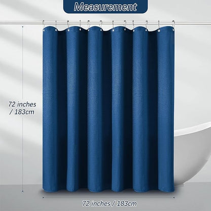 PANGSINNE Classic Blue Shower Curtain 256GSM Heavy Duty Waffle Woven Bathroom Shower Curtains, Weighted Fabric Shower Curtains for Hotel Spa Luxury Polyester Bath Curtain with 12 Hooks, 72Wx72H