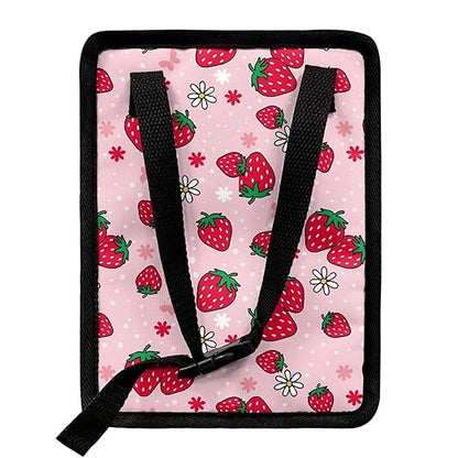 Pink Strawberry Car Trash Can with Lid Garage Bag Automotive Garbage Bin Reusable Auto Accessories Interior Car Organizer with Adjustable Straps