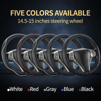 Leather Car Steering Wheel Cover,Anti-Slip, Safety, Soft, Breathable, Heavy Duty, Thick, Full Surround, Sports Style,Universal Car Accessories for Women Men Fit 14" 1/2-15"(Black)