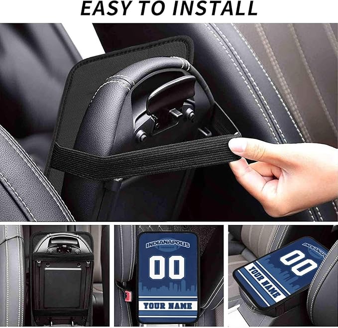 Custom Indianapolis Car Armrest Covers Personalized Football Style with Name Number Customized Auto Center Console Pad Car Handrail Box Cushion for Most Vehicle Decor Accessories, Fans Gift