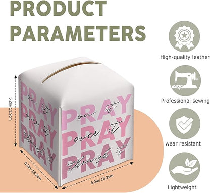 Pink Gifts Tissue Box Cover Square, Inspirational Gift Ideas for Friends, Pray Over It, Skeleton Desk Decor for Bathroom Office, Housewarming New Home Favor-(5.2 Inches)