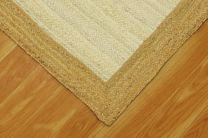 Scalloped Edge Rug, Hand Woven Natural Jute Area Rug, 4x7 Ft Beige & Brown Braided Sisal Kilim Rugs for Living Room, Kitchen, Entryway, Farmhouse
