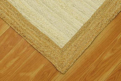 Scalloped Edge Rug, Hand Woven Natural Jute Area Rug, 3x3 Ft Square Beige & Brown Braided Kilim Rugs for Living Room, Kitchen, Entryway, Farmhouse