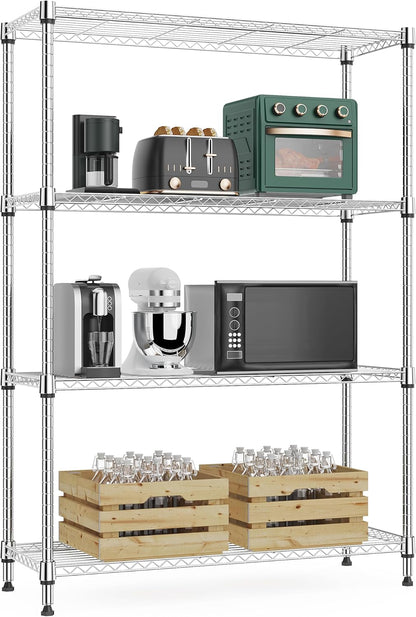 1000 lbs 4Tier Shelf Metal Storage Shelves Wire Rack Closet Organizers with Wheel for Garage Kitchen Bathroom Laundry Chrome 13.7" D x 29.5" W x 47.2" H
