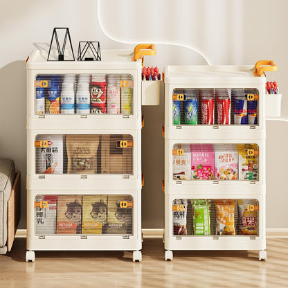 58 QT Storage Bins with Lids, Stackable Rolling Storage Cart with Clear Doors, 3 Tier Storage Cart on Wheels, Plastic Storage Containers for Home, Office, Kitchen, Bedroom, White