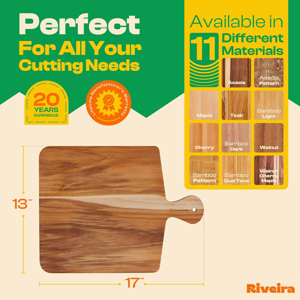 Riveira Teak Wood Cutting Board – Gourmet Teak Grandeur: 17 x 13 Wooden Cutting Board – Natural Wooden Cutting Boards For Kitchen Decorative – Innovative Juice Grooves Teak Wooden Chopping Board